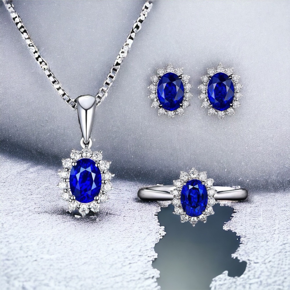 Blue beautiful jewelry Kiki’s set with pendant, earrings, and ring